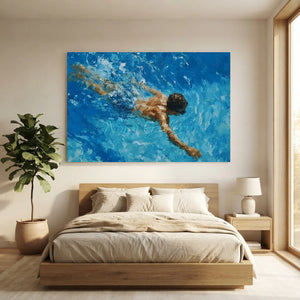 Textured Swimmer in Blue Waters Painting #NM699
