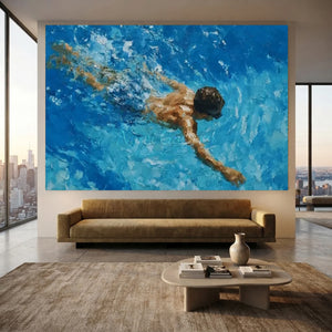 Textured Swimmer in Blue Waters Painting #NM699