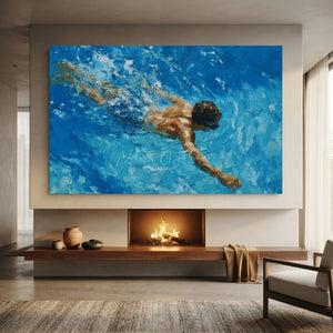 Textured Swimmer in Blue Waters Painting #NM699