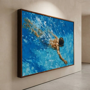 Textured Swimmer in Blue Waters Painting #NM699