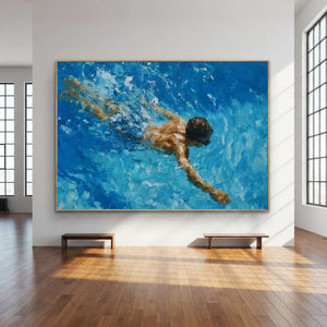 Textured Swimmer in Blue Waters Painting #NM699