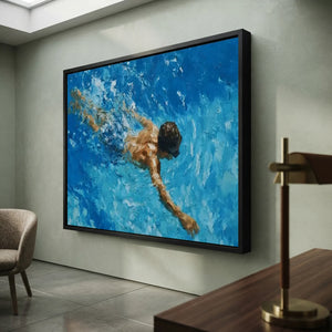 Textured Swimmer in Blue Waters Painting #NM699
