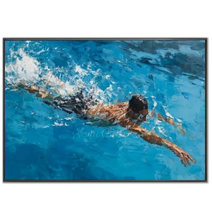 Vibrant Blue Pool Swimmer Handmade Oil Painting #NM700
