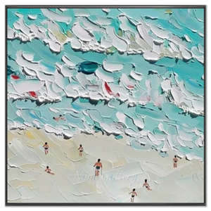 Textured Beach & Ocean Waves with Swimmers Oil Painting #NM711