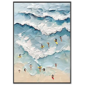 Serene Textured Ocean Waves & Beach Life Impasto Art #NM739