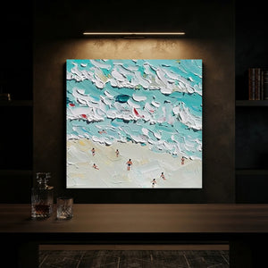 Textured Beach & Ocean Waves with Swimmers Oil Painting #NM711