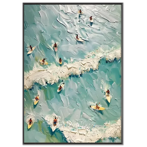 Dynamic Textured Ocean Waves & Surfers Handmade Art #NM740