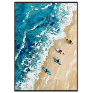 Vibrant Textured Ocean Waves & Beach Oil Painting #NM741