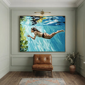 Serene Underwater Swimmer Oil Painting #NM701