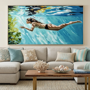 Serene Underwater Swimmer Oil Painting #NM701