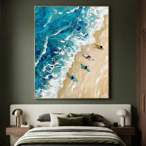 Vibrant Textured Ocean Waves & Beach Oil Painting #NM741