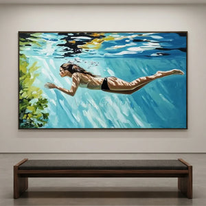 Serene Underwater Swimmer Oil Painting #NM701