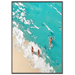Textured Ocean Beach Scene Art with Swimmers #NM743