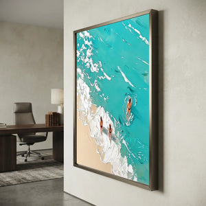 Textured Ocean Beach Scene Art with Swimmers #NM743