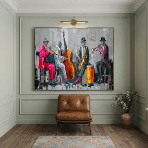 Vibrant Jazz Band Textured Oil Painting #NM405