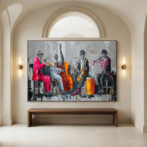 Vibrant Jazz Band Textured Oil Painting #NM405