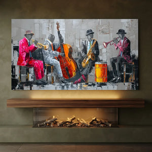 Vibrant Jazz Band Textured Oil Painting #NM405