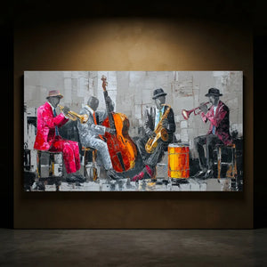 Vibrant Jazz Band Textured Oil Painting #NM405
