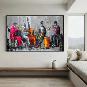 Vibrant Jazz Band Textured Oil Painting #NM405