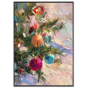 Festive Christmas Tree Oil Painting with Colorful Ornaments #NM556