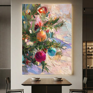 Festive Christmas Tree Oil Painting with Colorful Ornaments #NM556