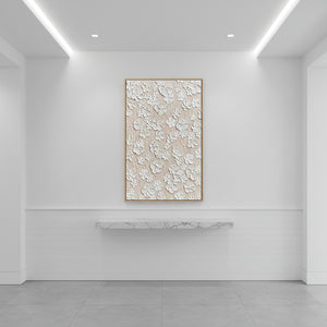 White 3D Floral Textured Hand-Painted Minimalist Blossom Canvas Art #SS068