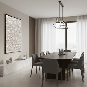 White 3D Floral Textured Hand-Painted Minimalist Blossom Canvas Art #SS068