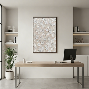 White 3D Floral Textured Hand-Painted Minimalist Blossom Canvas Art #SS068