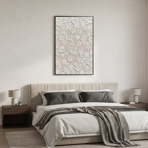White 3D Floral Textured Hand-Painted Minimalist Blossom Canvas Art #SS068