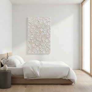 White 3D Floral Textured Hand-Painted Minimalist Blossom Canvas Art #SS068