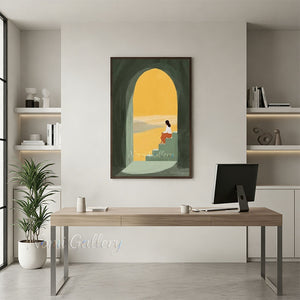 Minimalist Arch Archway Hand-Painted Textured Landscape Oil Painting #SS213