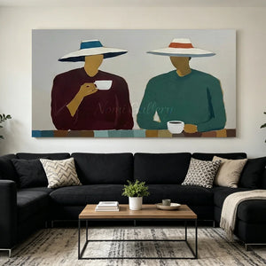 Expressionist Minimalist Coffee People Oil Painting #SS356