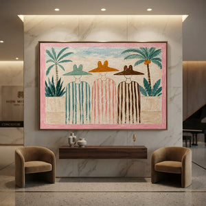 Summer Trio with Palm Trees Textured Handmade Oil Painting #NM234