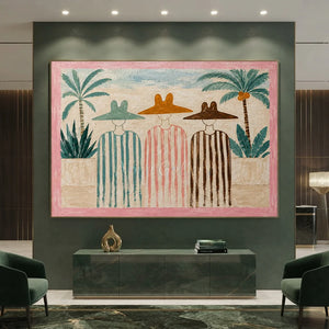 Summer Trio with Palm Trees Textured Handmade Oil Painting #NM234