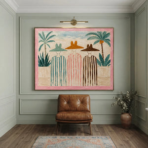 Summer Trio with Palm Trees Textured Handmade Oil Painting #NM234