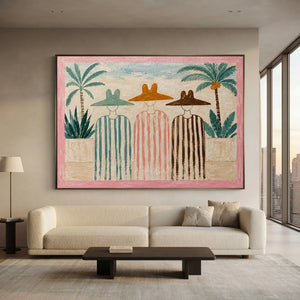 Summer Trio with Palm Trees Textured Handmade Oil Painting #NM234