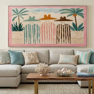 Summer Trio with Palm Trees Textured Handmade Oil Painting #NM234