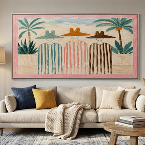 Summer Trio with Palm Trees Textured Handmade Oil Painting #NM234