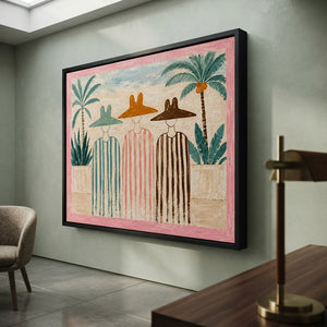Summer Trio with Palm Trees Textured Handmade Oil Painting #NM234