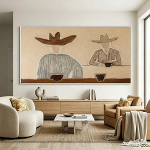 Cowboy Coffee Break Abstract Oil Painting #NM235