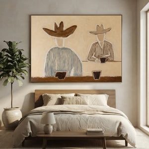 Cowboy Coffee Break Abstract Oil Painting #NM235