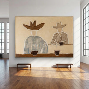 Cowboy Coffee Break Abstract Oil Painting #NM235