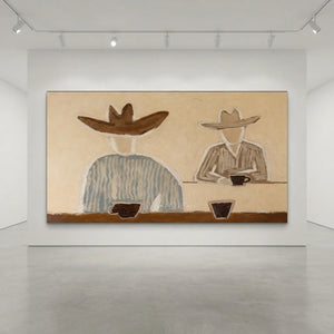 Cowboy Coffee Break Abstract Oil Painting #NM235