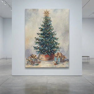 Cozy Christmas Tree & Gifts Textured Oil Painting #NM560
