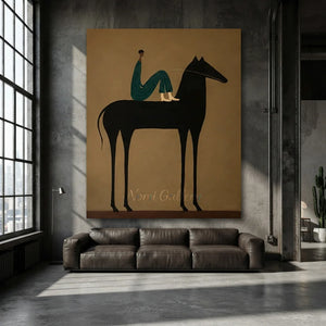 Handmade Folk Cowboy Oil Painting #SS334