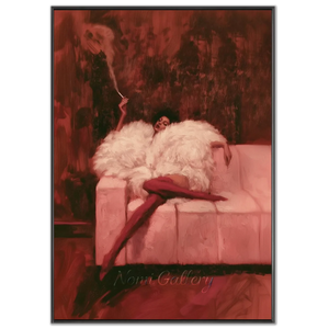 Crimson Allure: Woman in Fur & Red Boots Oil Painting #NM561