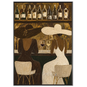 Elegant Women at Bar Textured Oil Painting #NM264