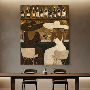 Elegant Women at Bar Textured Oil Painting #NM264