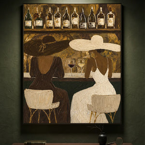 Elegant Women at Bar Textured Oil Painting #NM264