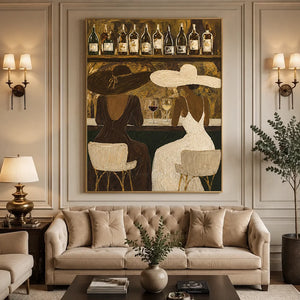 Elegant Women at Bar Textured Oil Painting #NM264